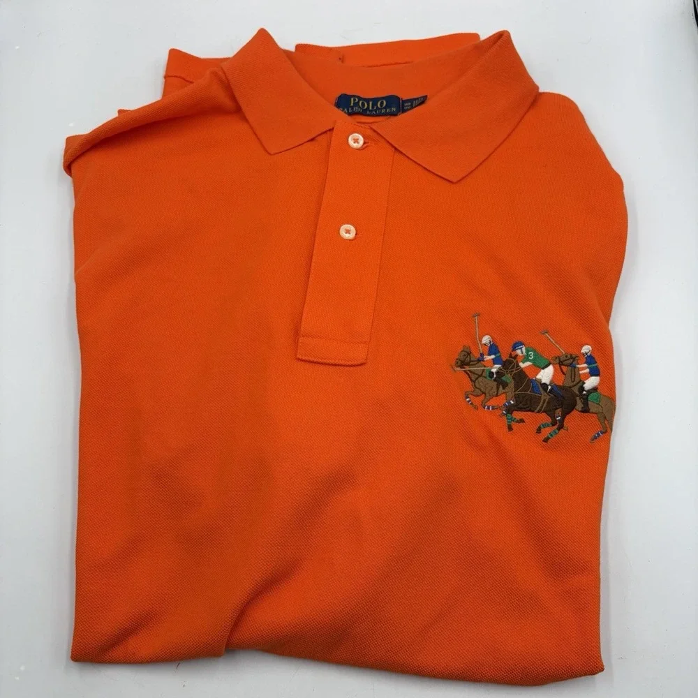 POLO RALPH LAUREN Mens 1XB Big Pony Classic Fit Polo Shirt Orange Big Accents